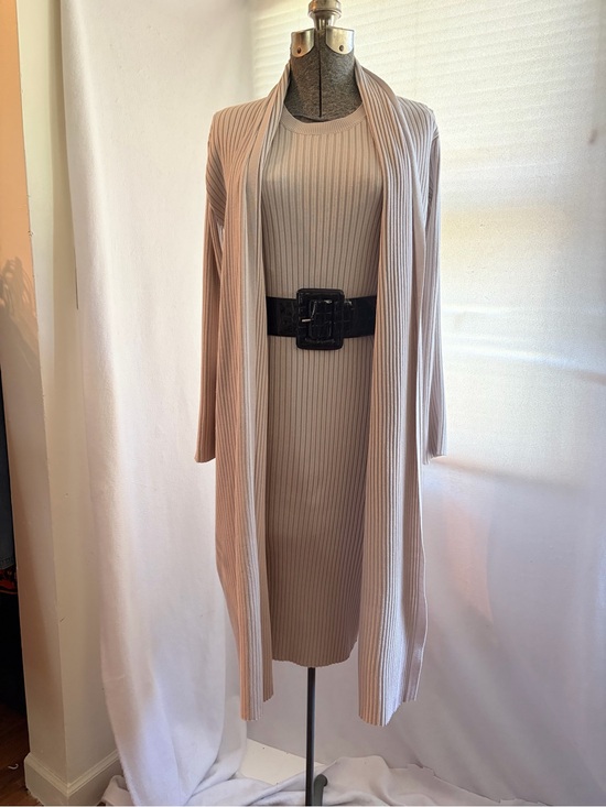 Magaschoni Dresses & Skirts - Magaschoni oatmeal ribbed knit midi dress & duster cardigan set